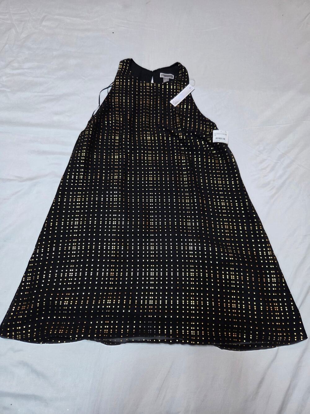 Chelsea28 Black Dress with Gold Metallic Dots xs